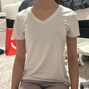 Women’s white athletic V-neck T-shirt